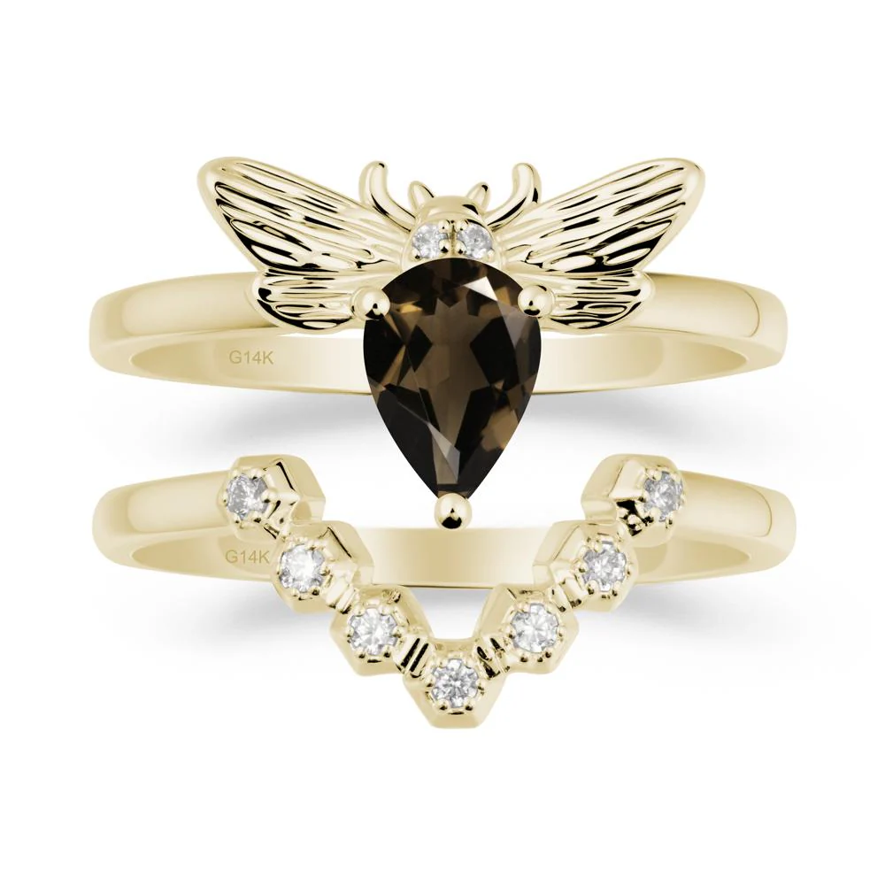 Pear Shapped Smoky Quartz Bee Ring Set - Image 3