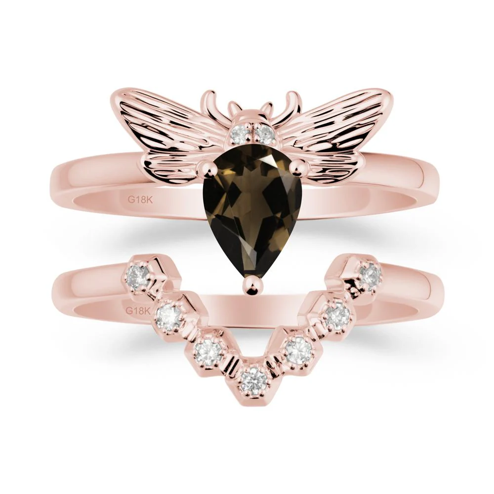Pear Shapped Smoky Quartz Bee Ring Set - Image 4