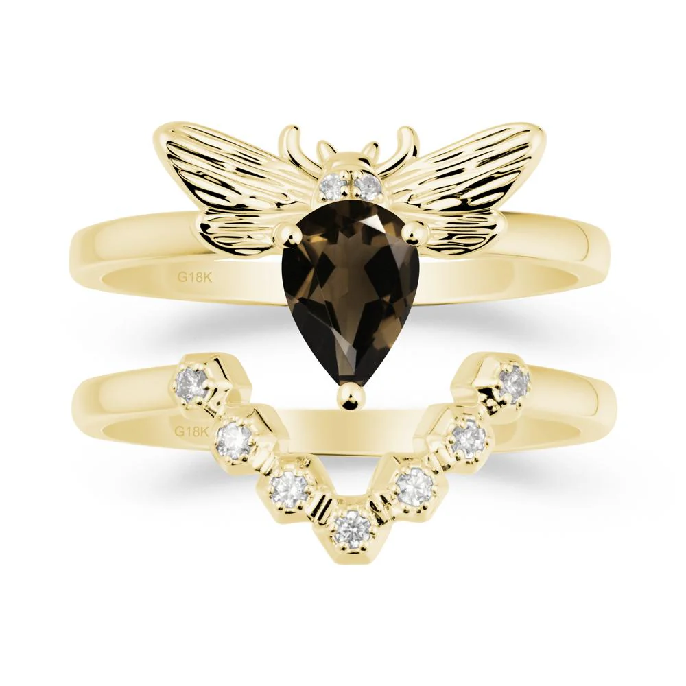 Pear Shapped Smoky Quartz Bee Ring Set - Image 6