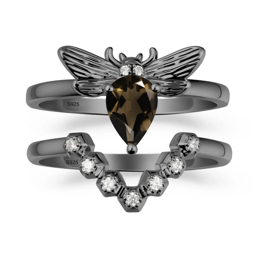 Pear Shapped Smoky Quartz Bee Ring Set - Image 7