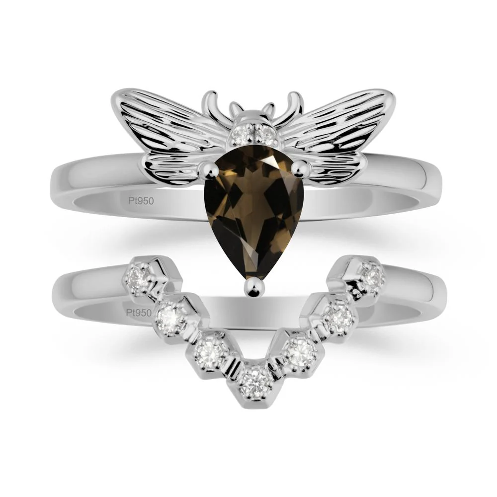 Pear Shapped Smoky Quartz Bee Ring Set - Image 8