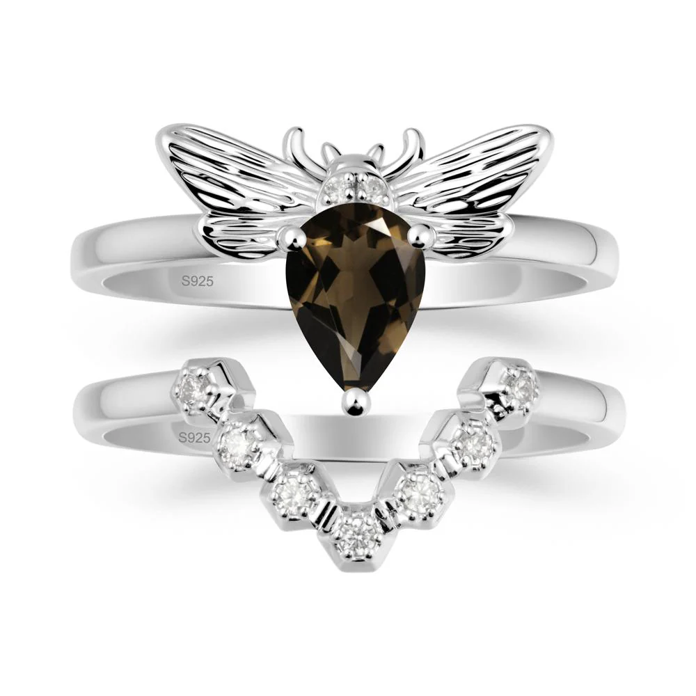 Pear Shapped Smoky Quartz Bee Ring Set - Image 9