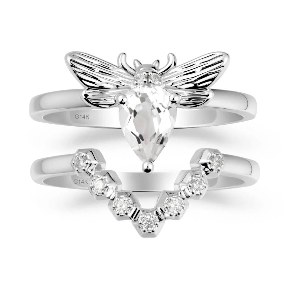 Pear Shapped White Topaz Bee Ring Set - Image 2