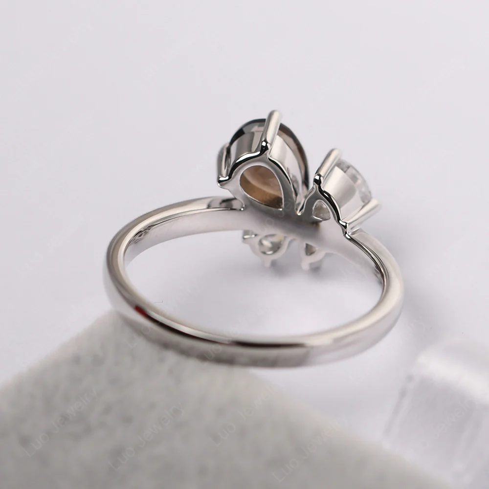 Pear Smoky Quartz Cluster Engagement Ring - Image 3