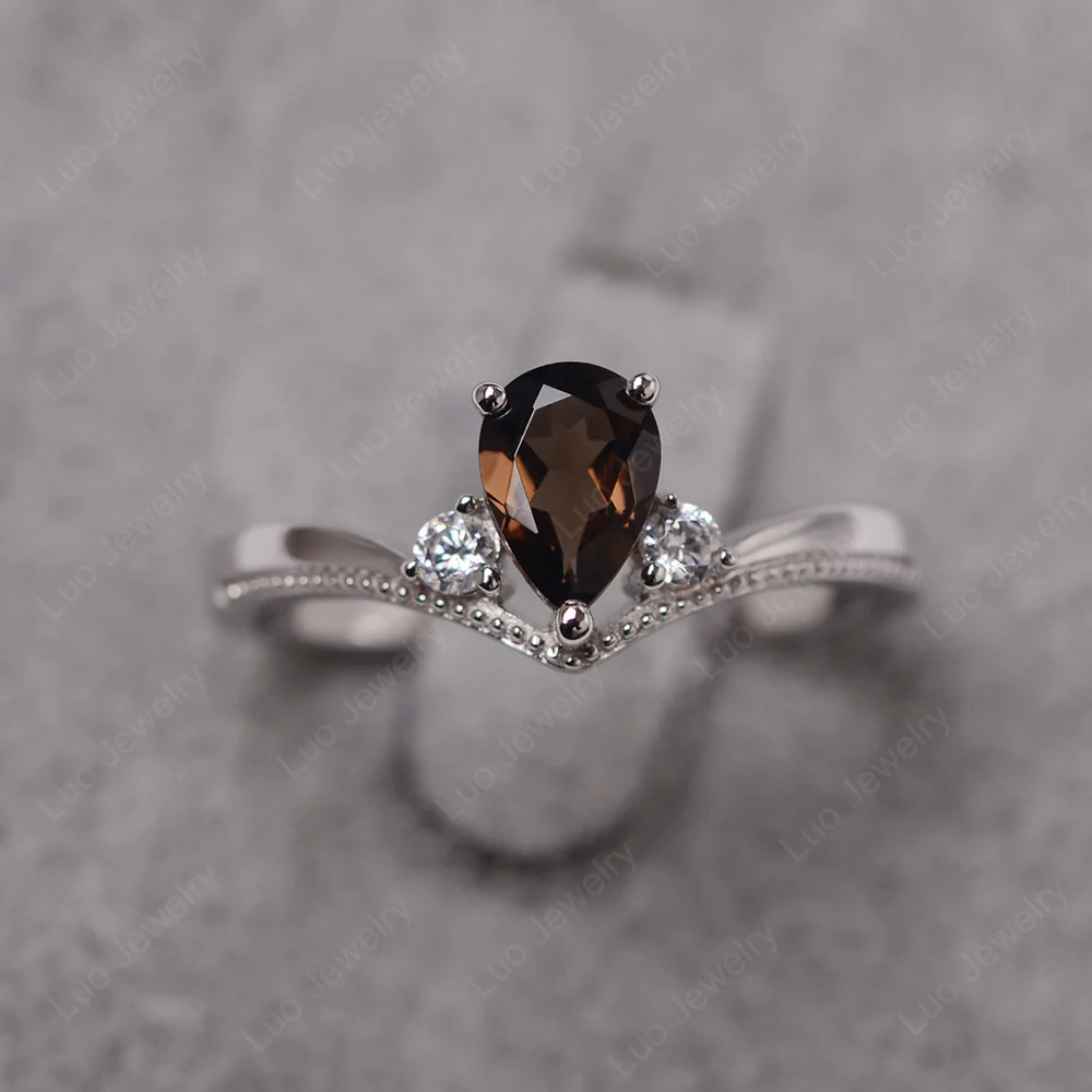 Pear Shaped Smoky Quartz Chevron Ring