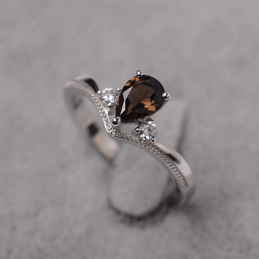 Pear Shaped Smoky Quartz Chevron Ring - Image 2