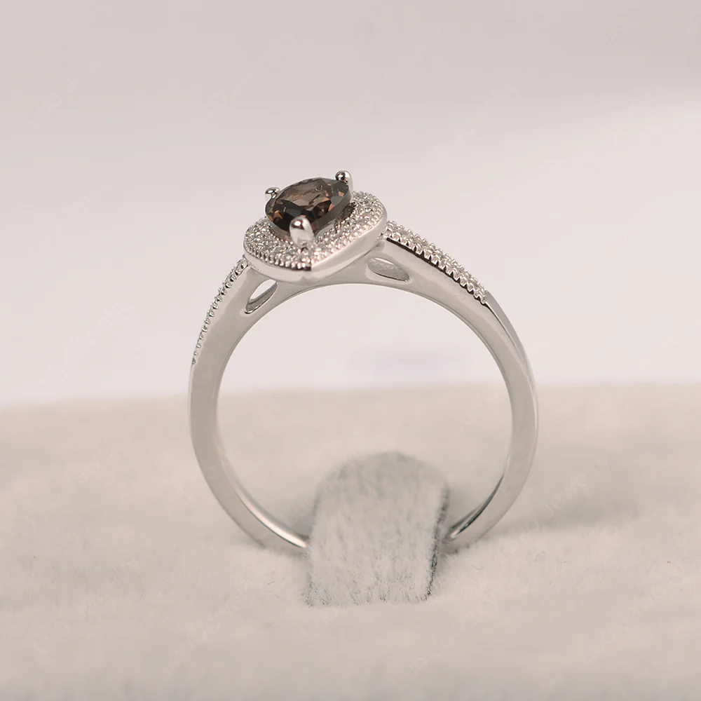 Pear Shaped Smoky Quartz Milgrain Halo Ring - Image 2