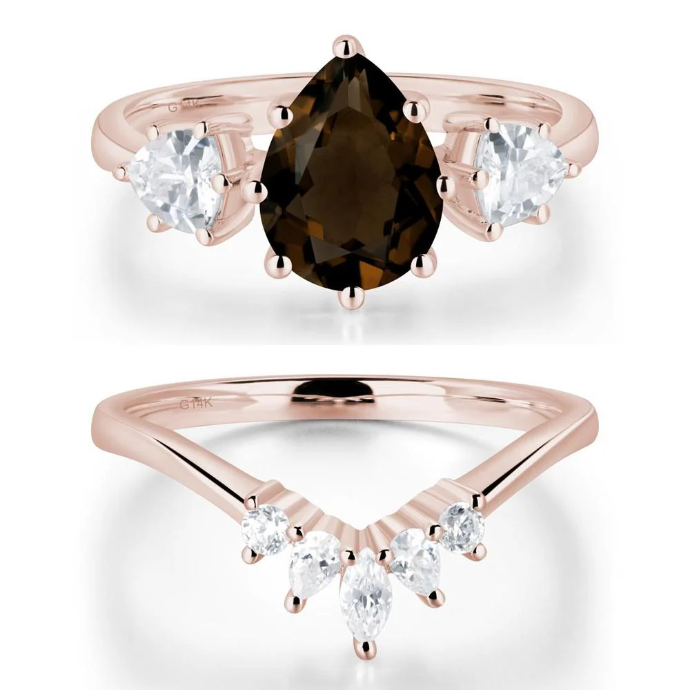 Pear Smoky Quartz Ring with Trillion Side Stone - Image 11