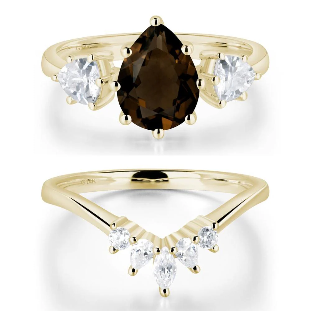 Pear Smoky Quartz Ring with Trillion Side Stone - Image 15