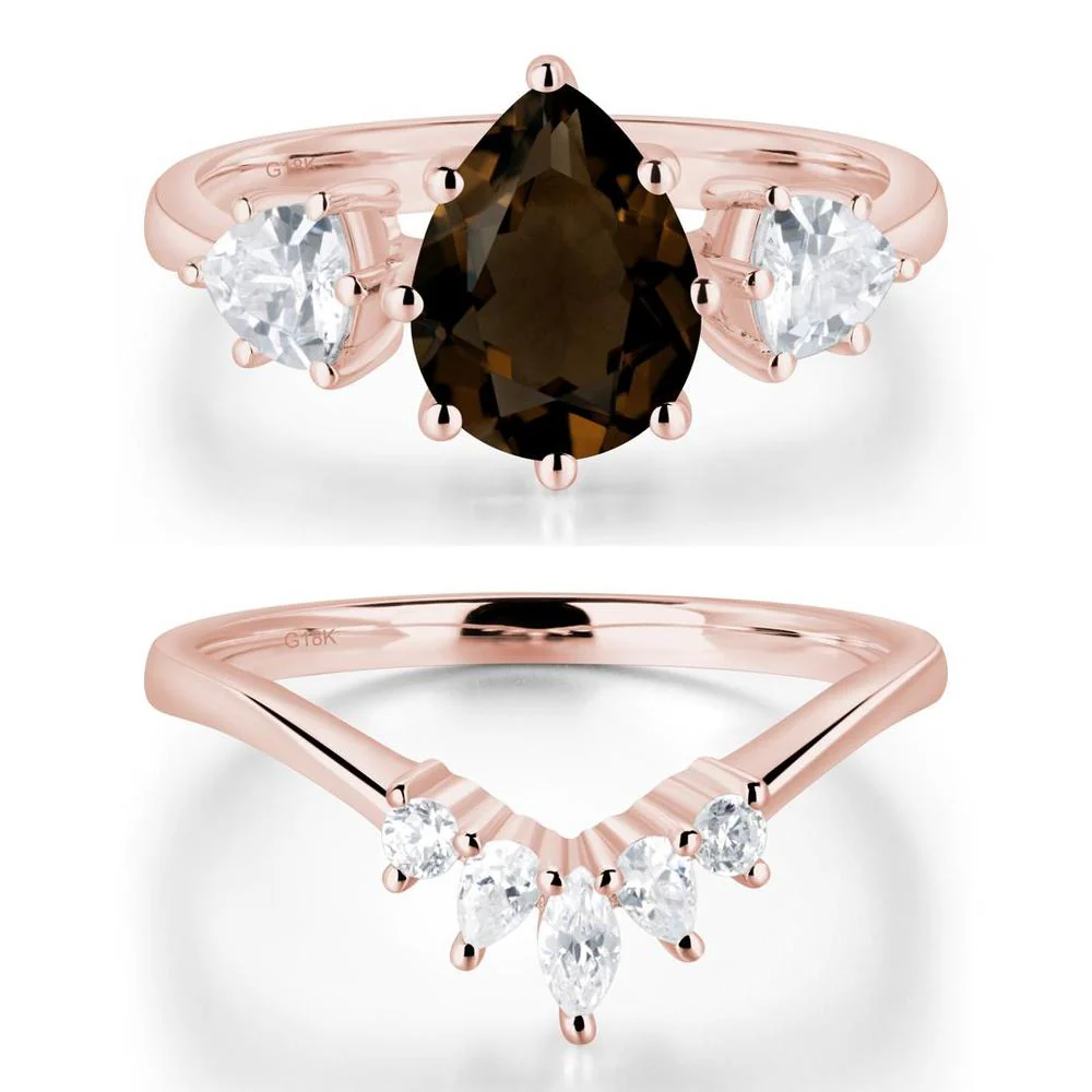 Pear Smoky Quartz Ring with Trillion Side Stone - Image 17