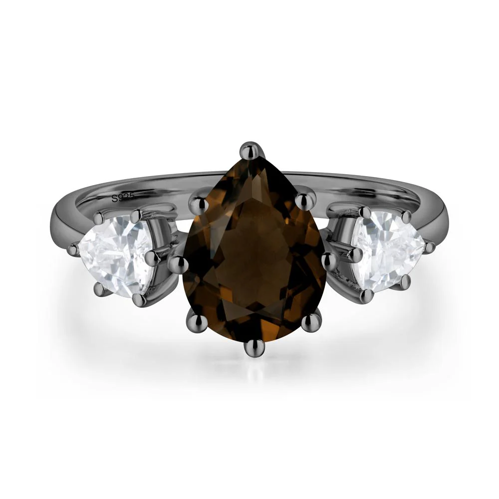 Pear Smoky Quartz Ring with Trillion Side Stone - Image 2