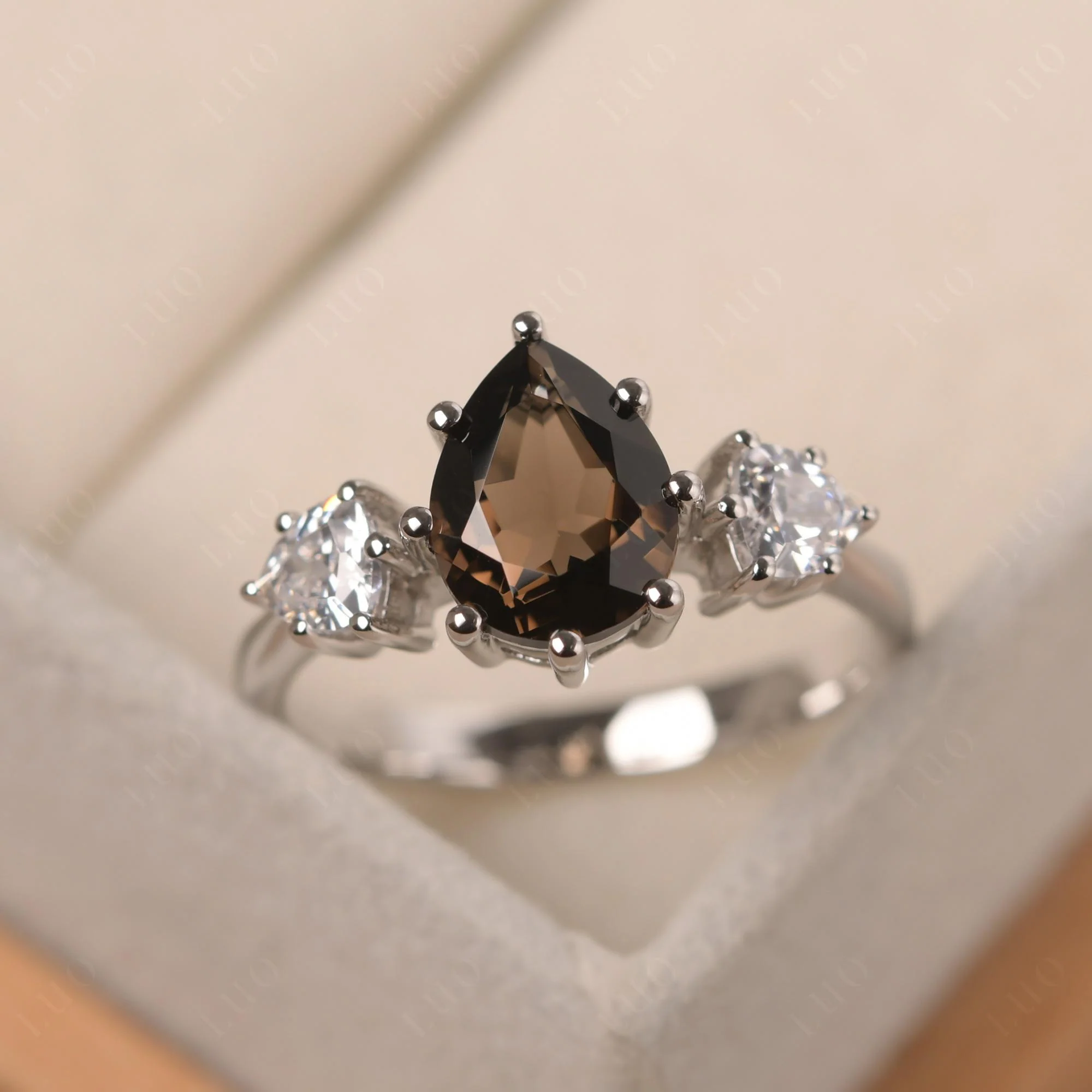 Pear Smoky Quartz Ring with Trillion Side Stone - Image 29