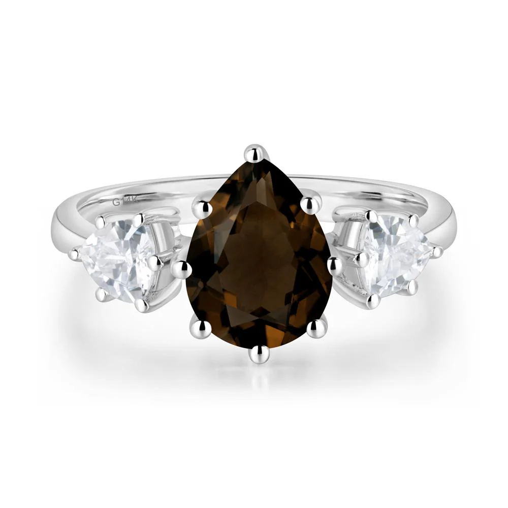 Pear Smoky Quartz Ring with Trillion Side Stone - Image 3