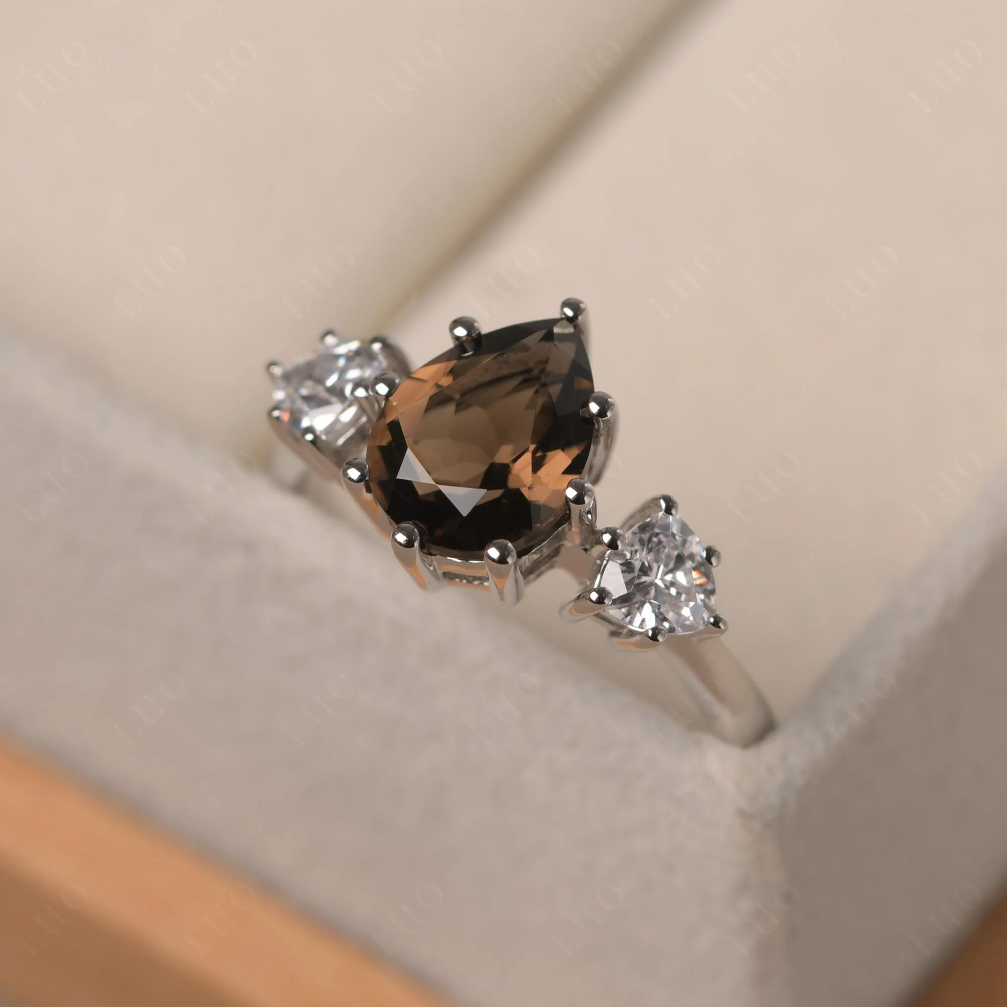 Pear Smoky Quartz Ring with Trillion Side Stone - Image 30
