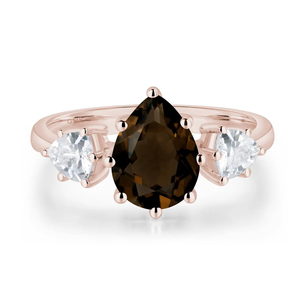 Pear Smoky Quartz Ring with Trillion Side Stone - Image 5