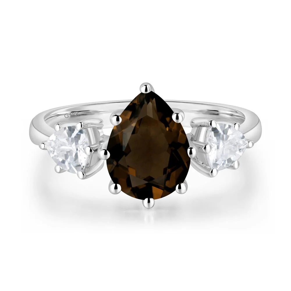 Pear Smoky Quartz Ring with Trillion Side Stone - Image 6