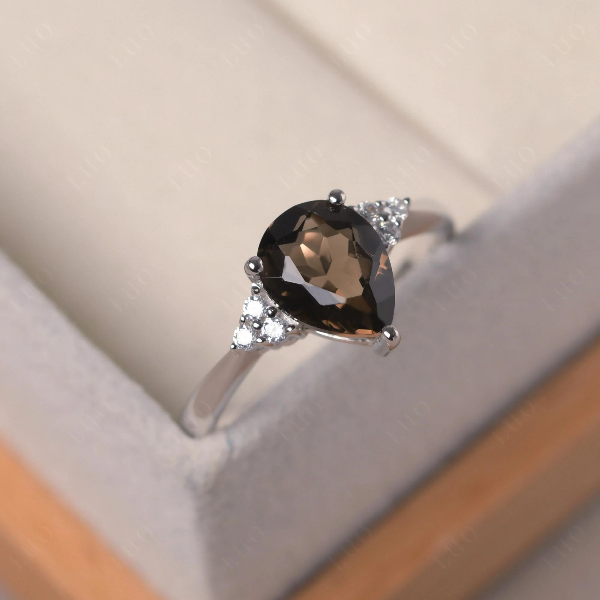 Pear Shaped Smoky Quartz Promise Ring - Image 2