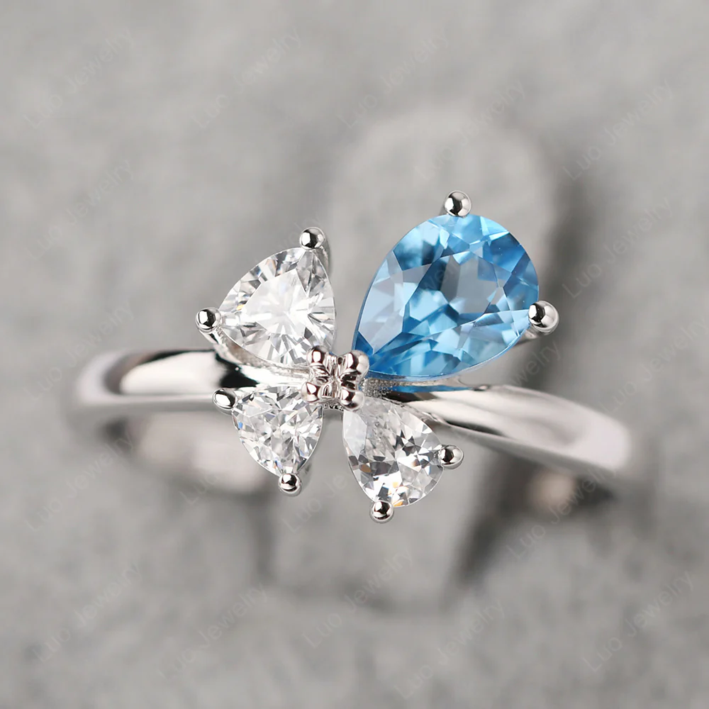 Swiss Blue Topaz 4 Stone Ring