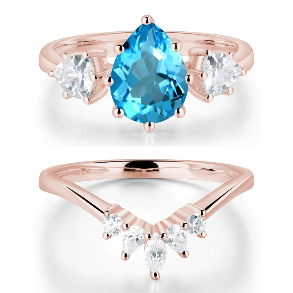 Pear Swiss Blue Topaz Ring with Trillion Side Stone - Image 17