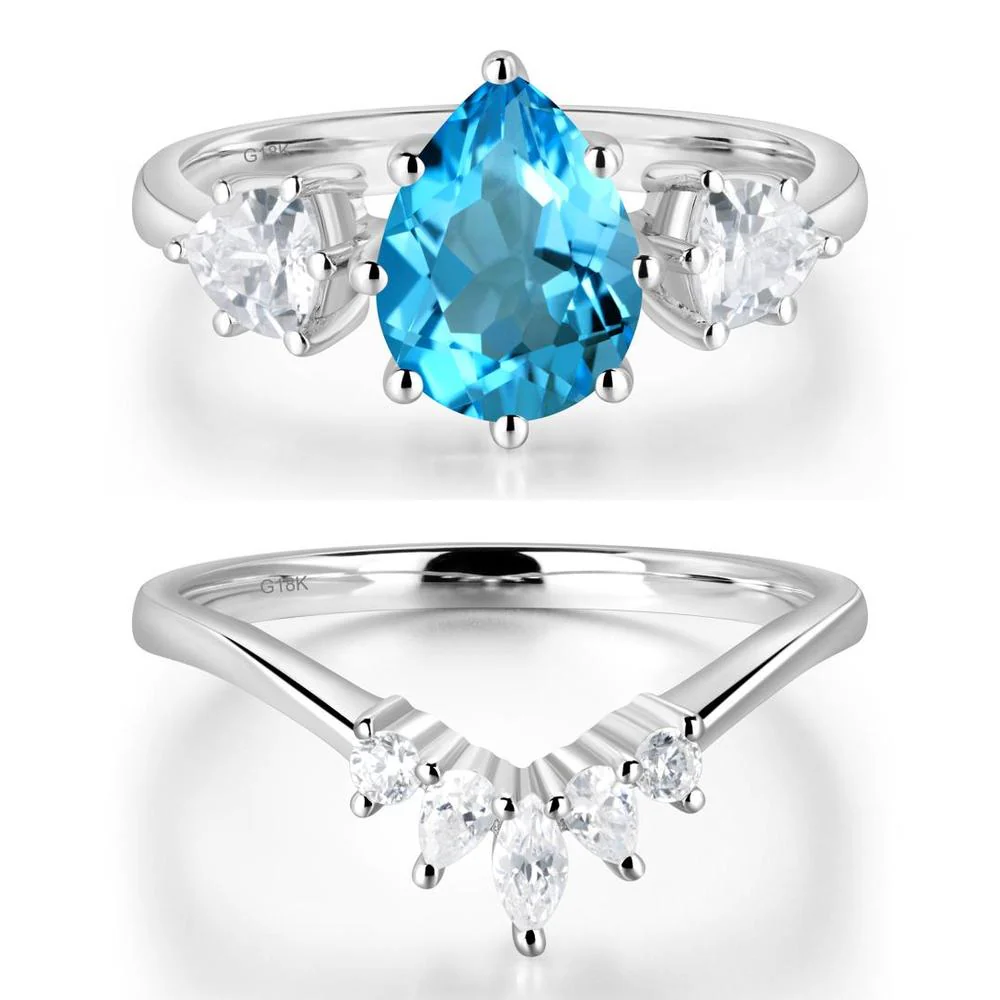 Pear Swiss Blue Topaz Ring with Trillion Side Stone - Image 19