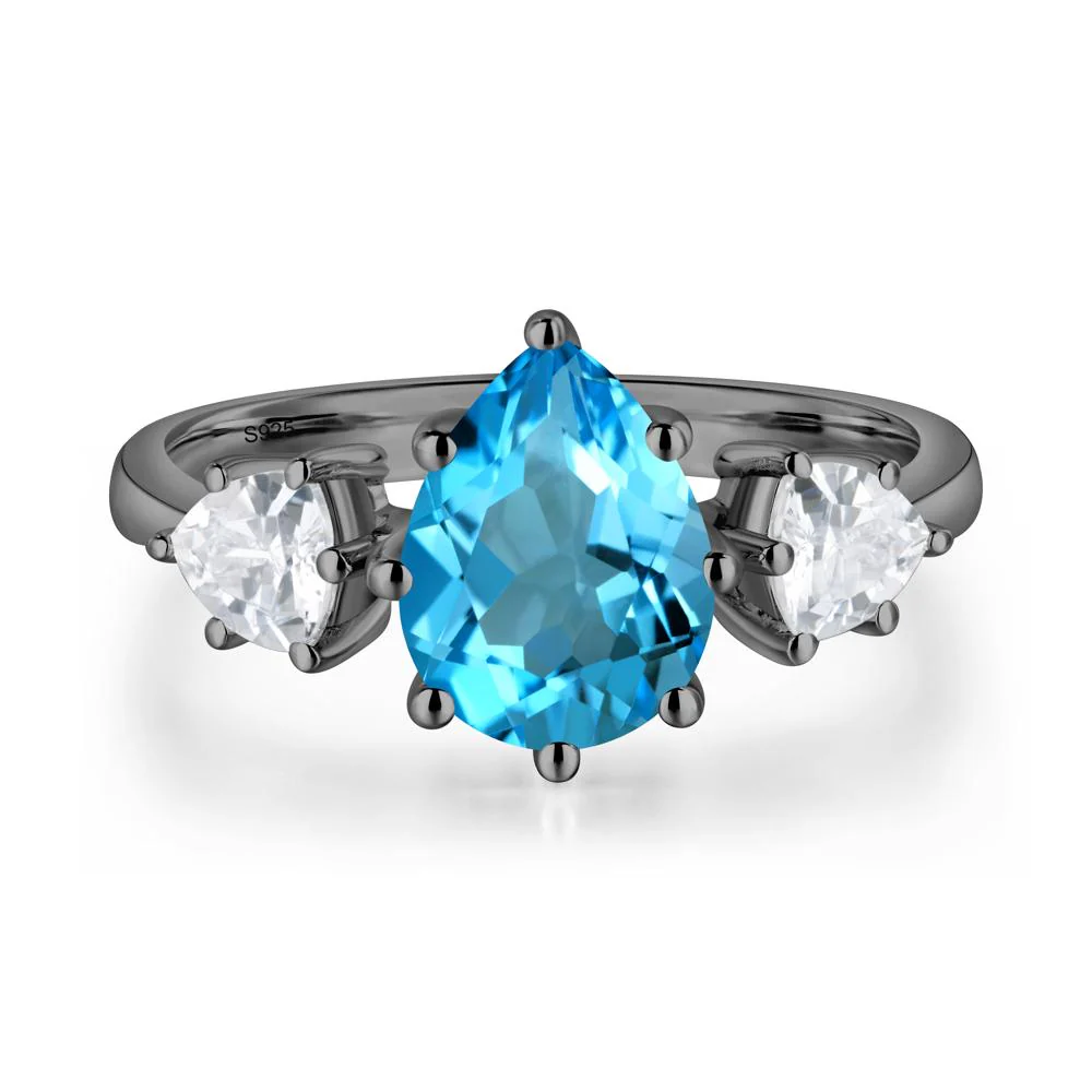 Pear Swiss Blue Topaz Ring with Trillion Side Stone - Image 2