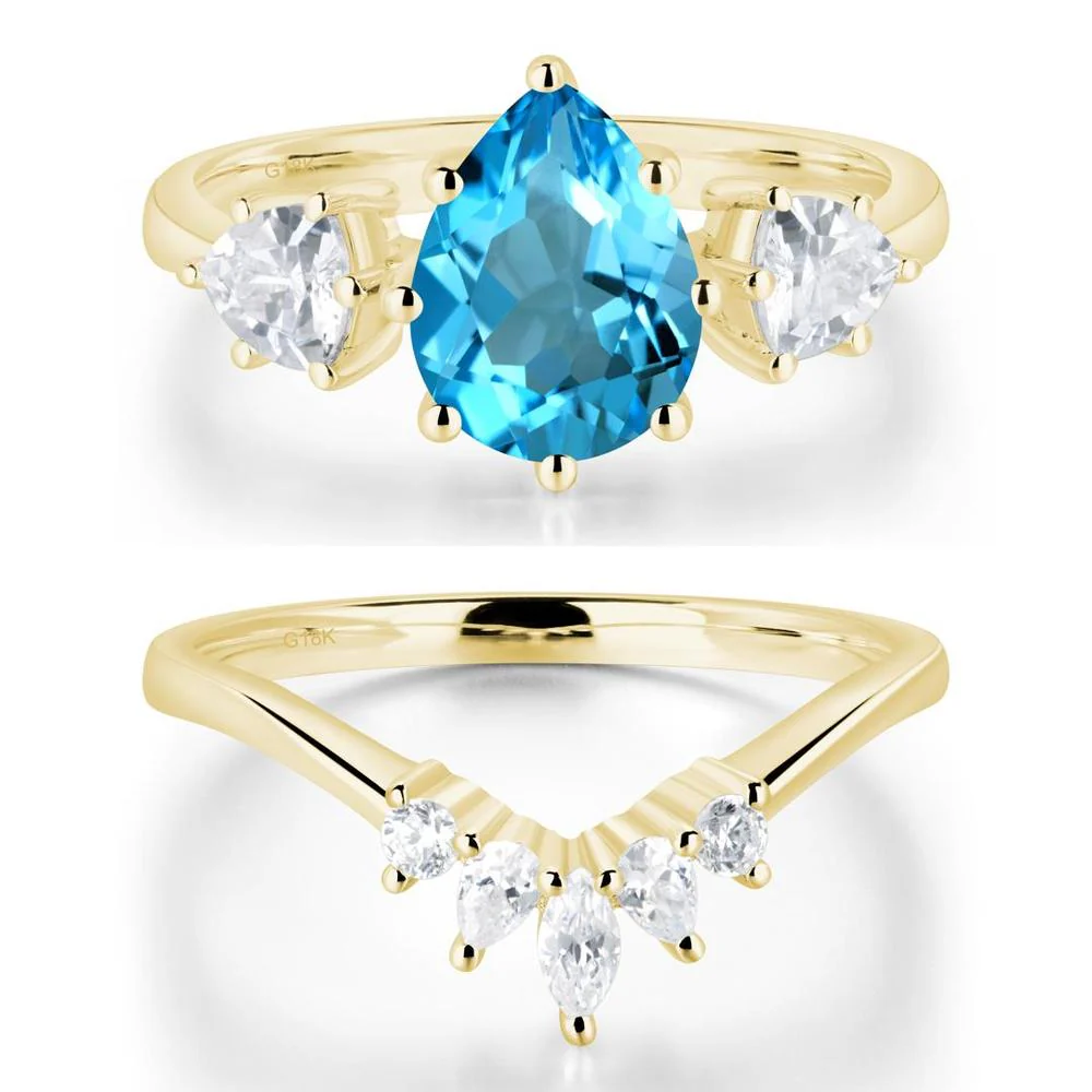 Pear Swiss Blue Topaz Ring with Trillion Side Stone - Image 21