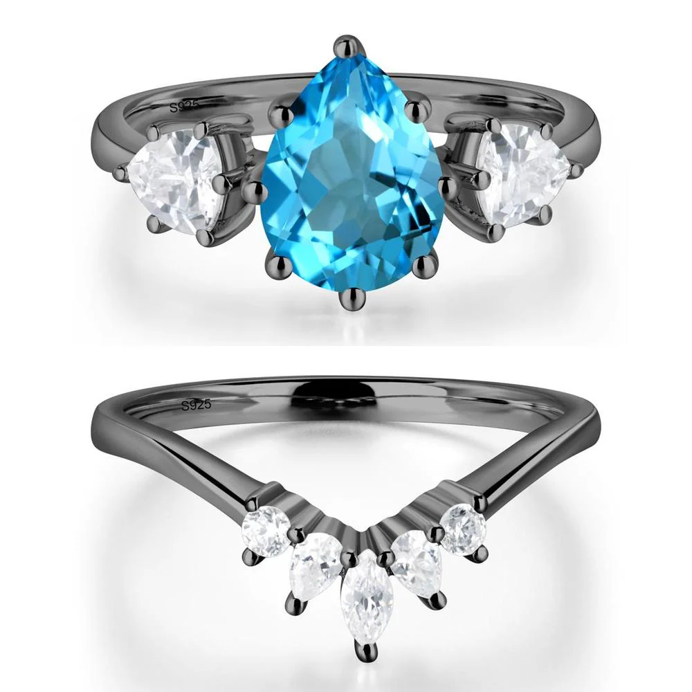 Pear Swiss Blue Topaz Ring with Trillion Side Stone - Image 23