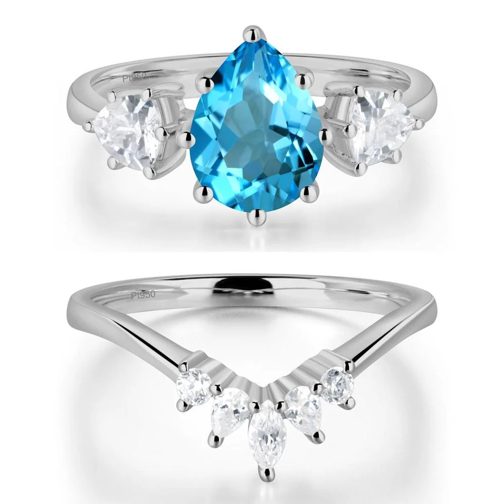 Pear Swiss Blue Topaz Ring with Trillion Side Stone - Image 25