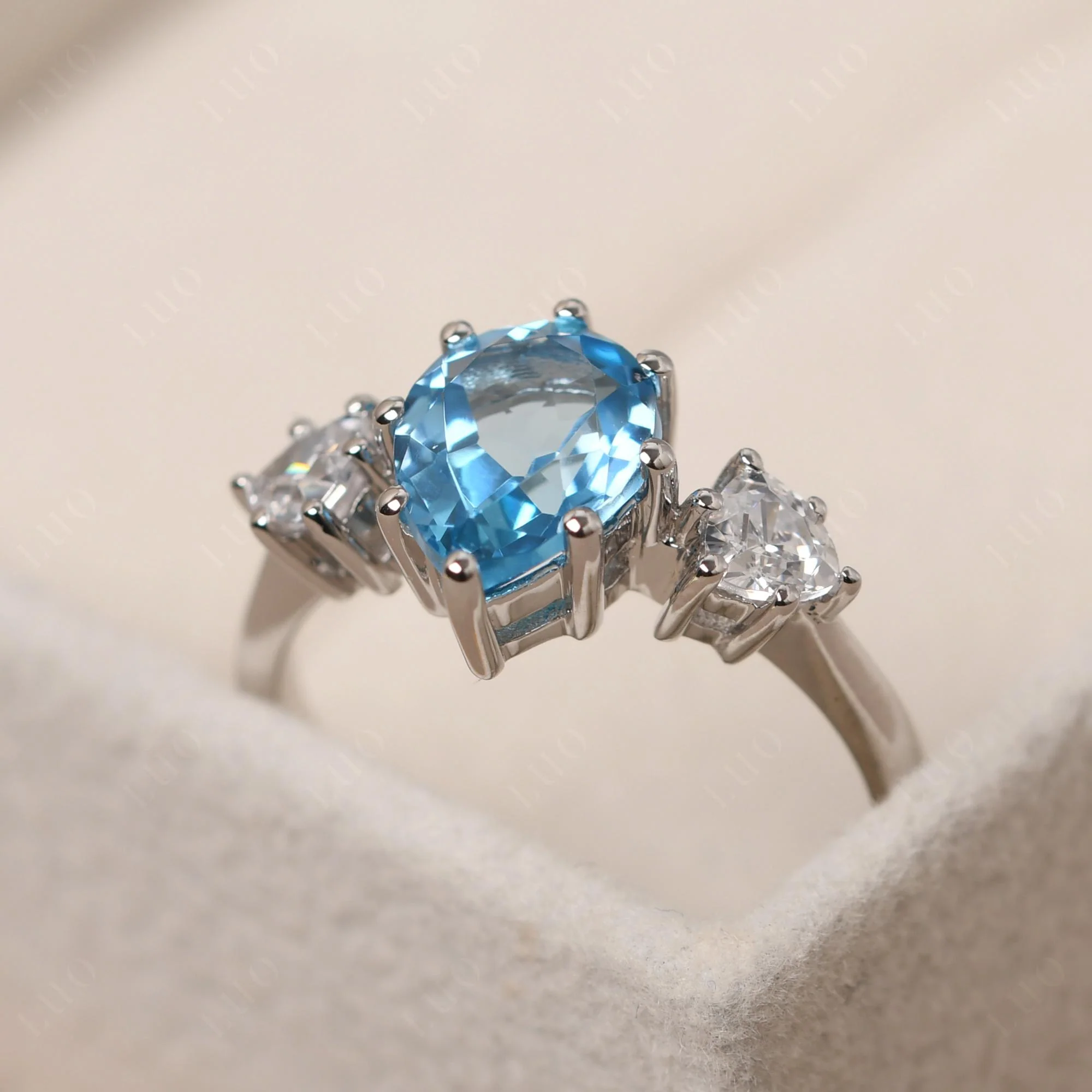 Pear Swiss Blue Topaz Ring with Trillion Side Stone - Image 31