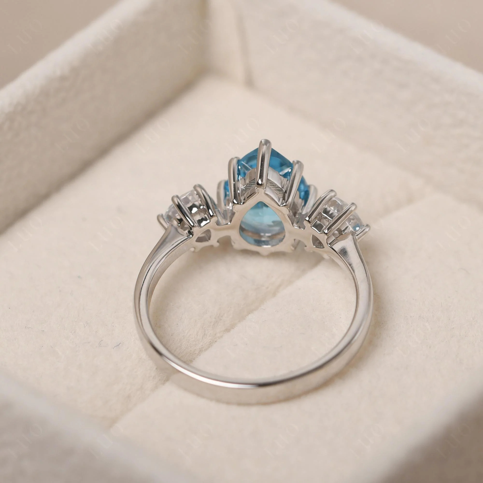 Pear Swiss Blue Topaz Ring with Trillion Side Stone - Image 32