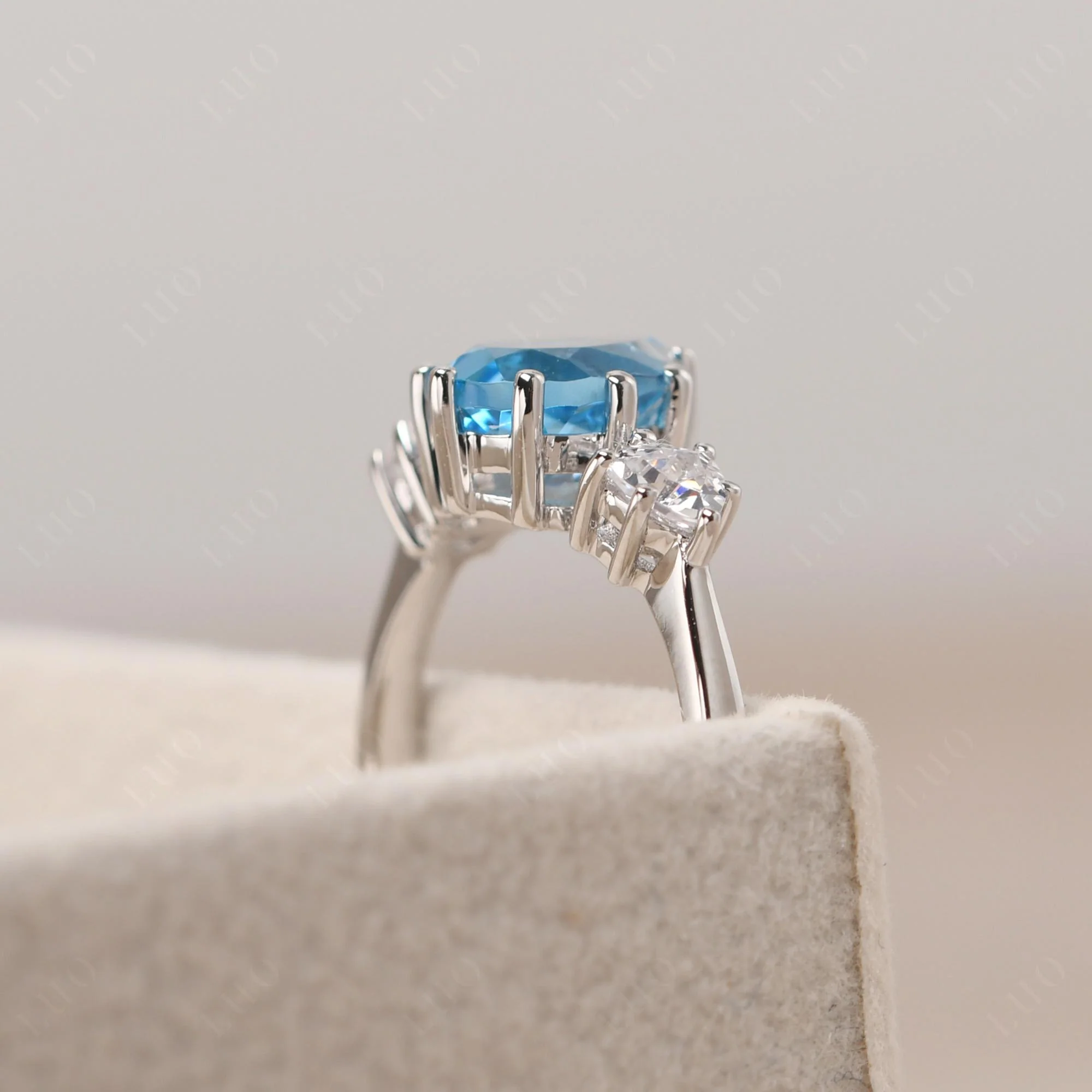 Pear Swiss Blue Topaz Ring with Trillion Side Stone - Image 33