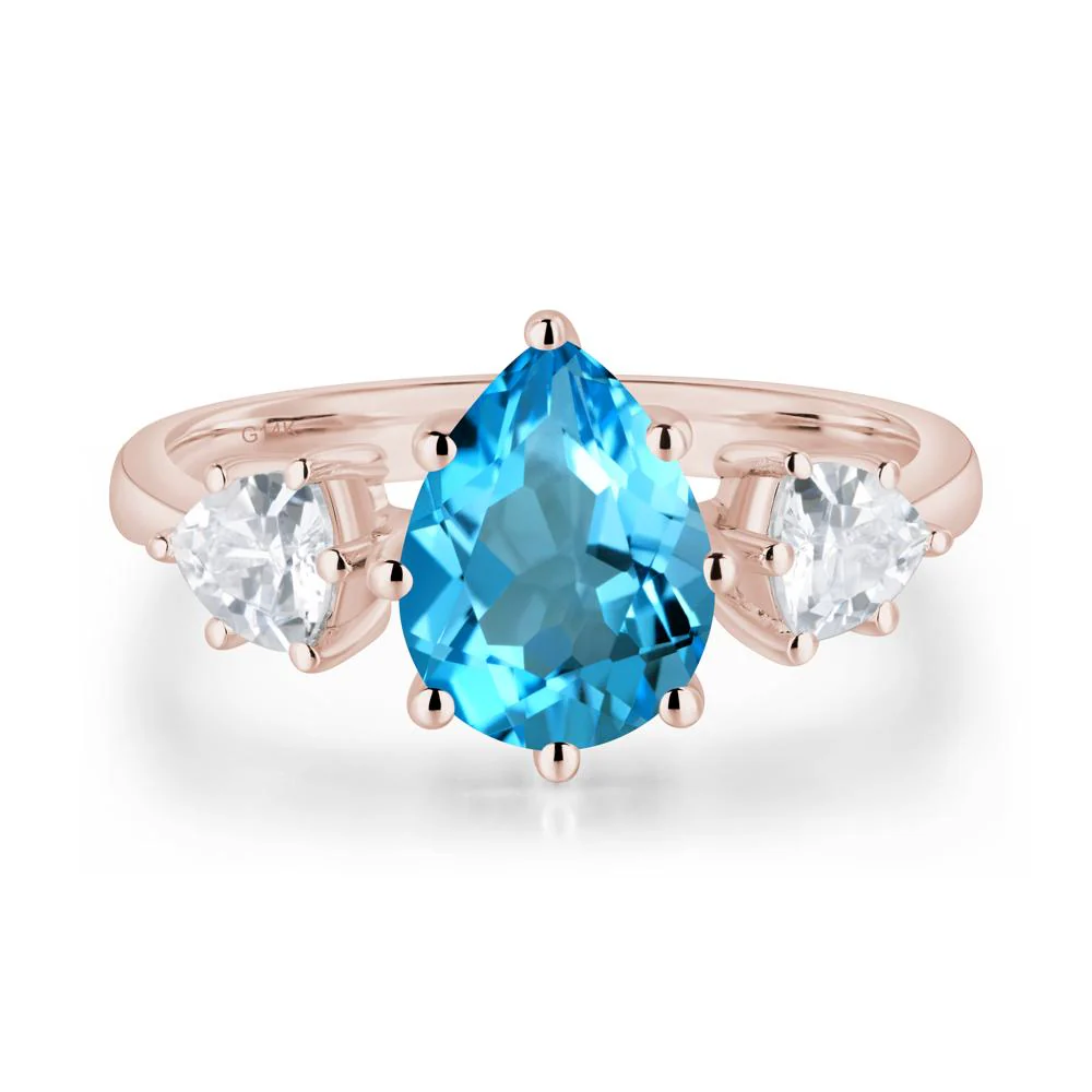 Pear Swiss Blue Topaz Ring with Trillion Side Stone - Image 5