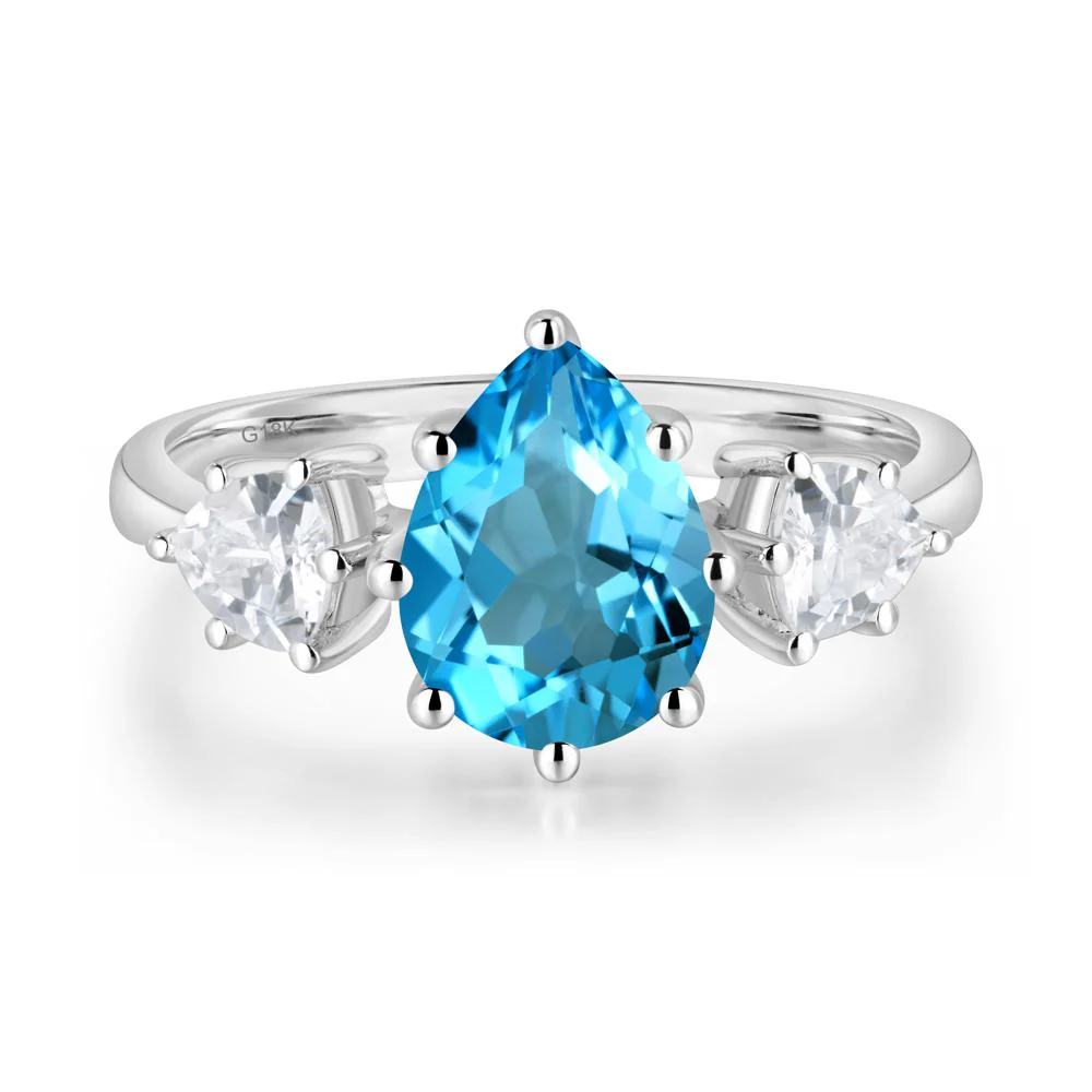 Pear Swiss Blue Topaz Ring with Trillion Side Stone - Image 6