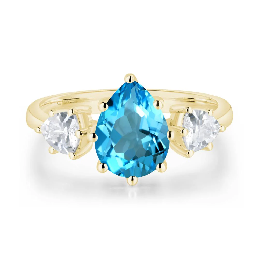 Pear Swiss Blue Topaz Ring with Trillion Side Stone - Image 7
