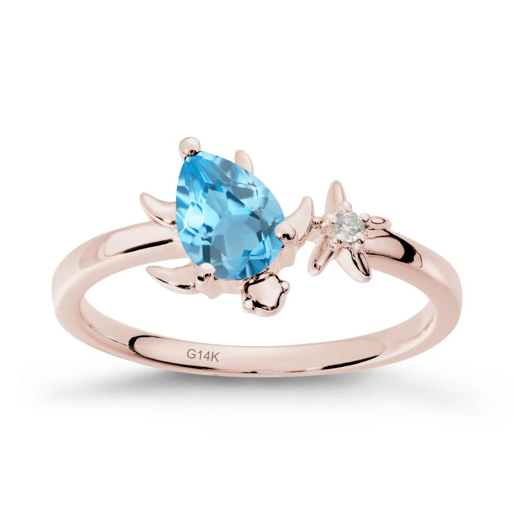 Pear Swiss Blue Topaz Turtle and Starfish Ring - Image 2