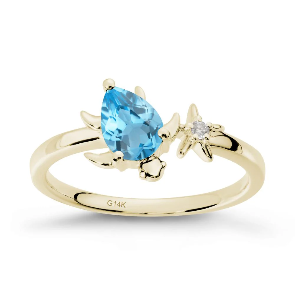 Pear Swiss Blue Topaz Turtle and Starfish Ring - Image 3