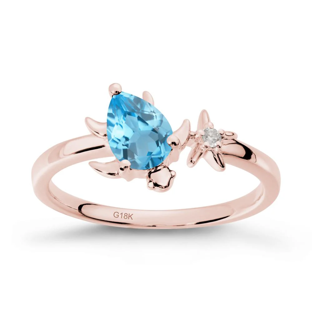 Pear Swiss Blue Topaz Turtle and Starfish Ring - Image 4