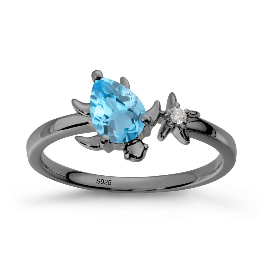 Pear Swiss Blue Topaz Turtle and Starfish Ring - Image 7