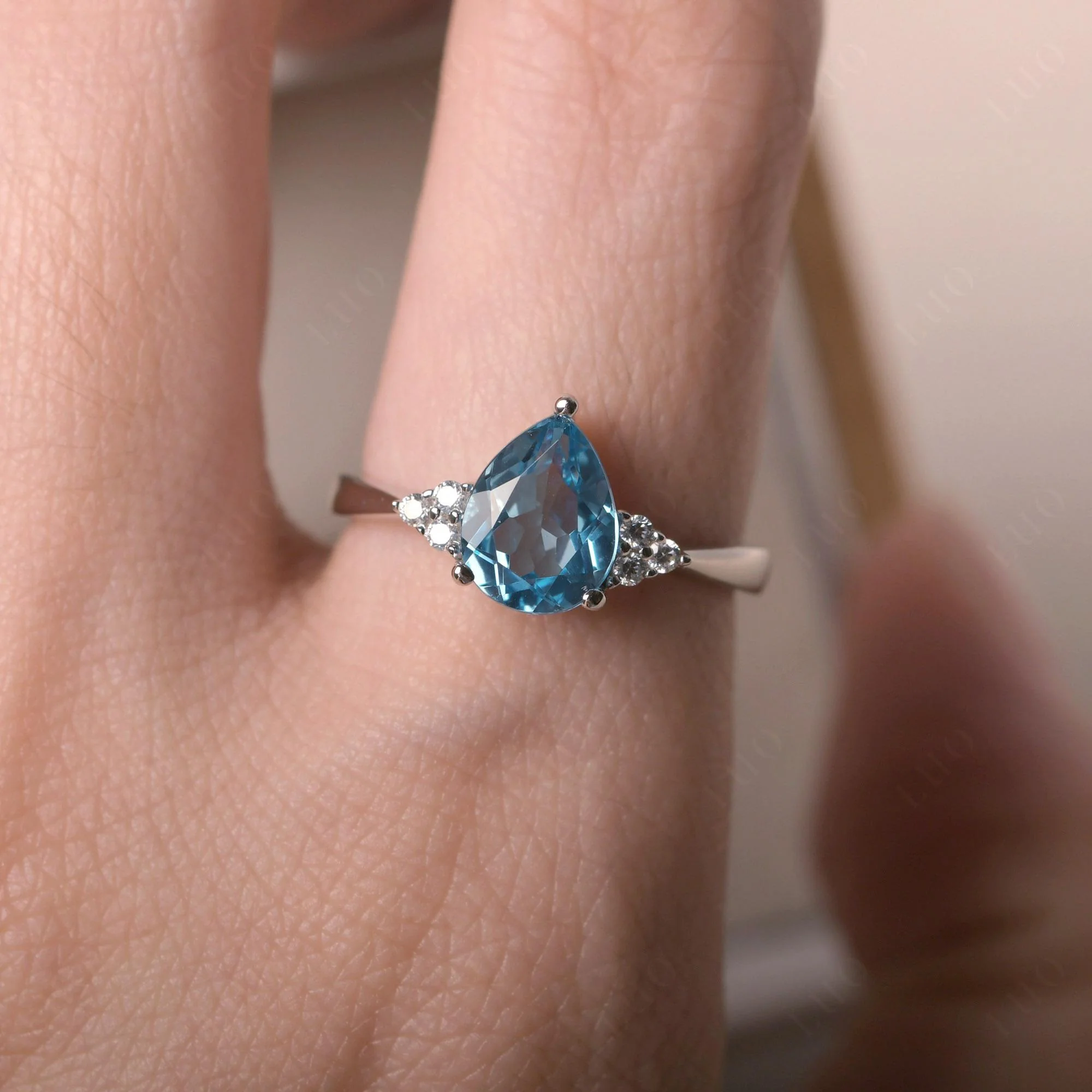 Pear Shaped Swiss Blue Topaz Promise Ring - Image 5