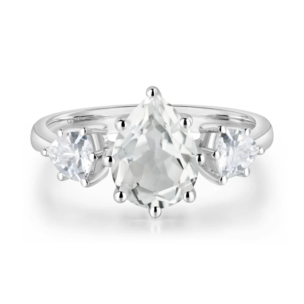 Pear White Topaz Ring with Trillion Side Stone - Image 3