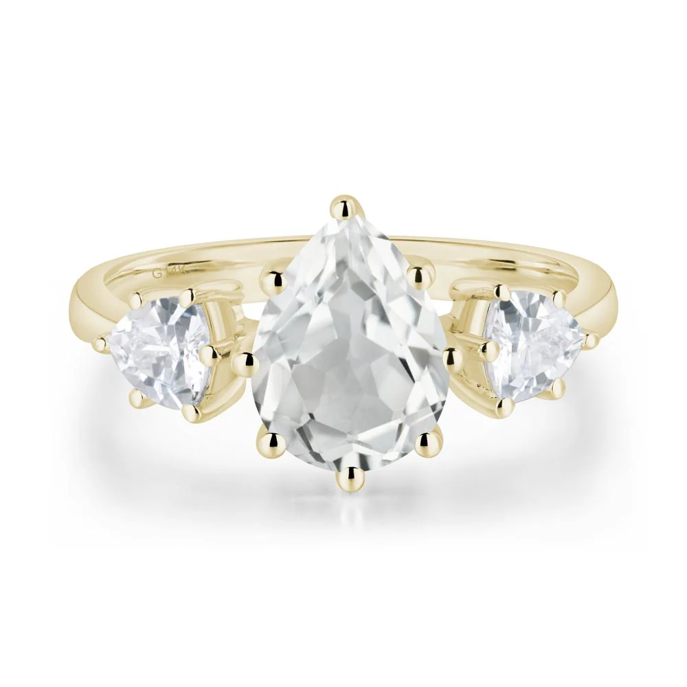 Pear White Topaz Ring with Trillion Side Stone - Image 4