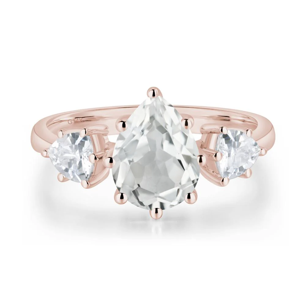 Pear White Topaz Ring with Trillion Side Stone - Image 5