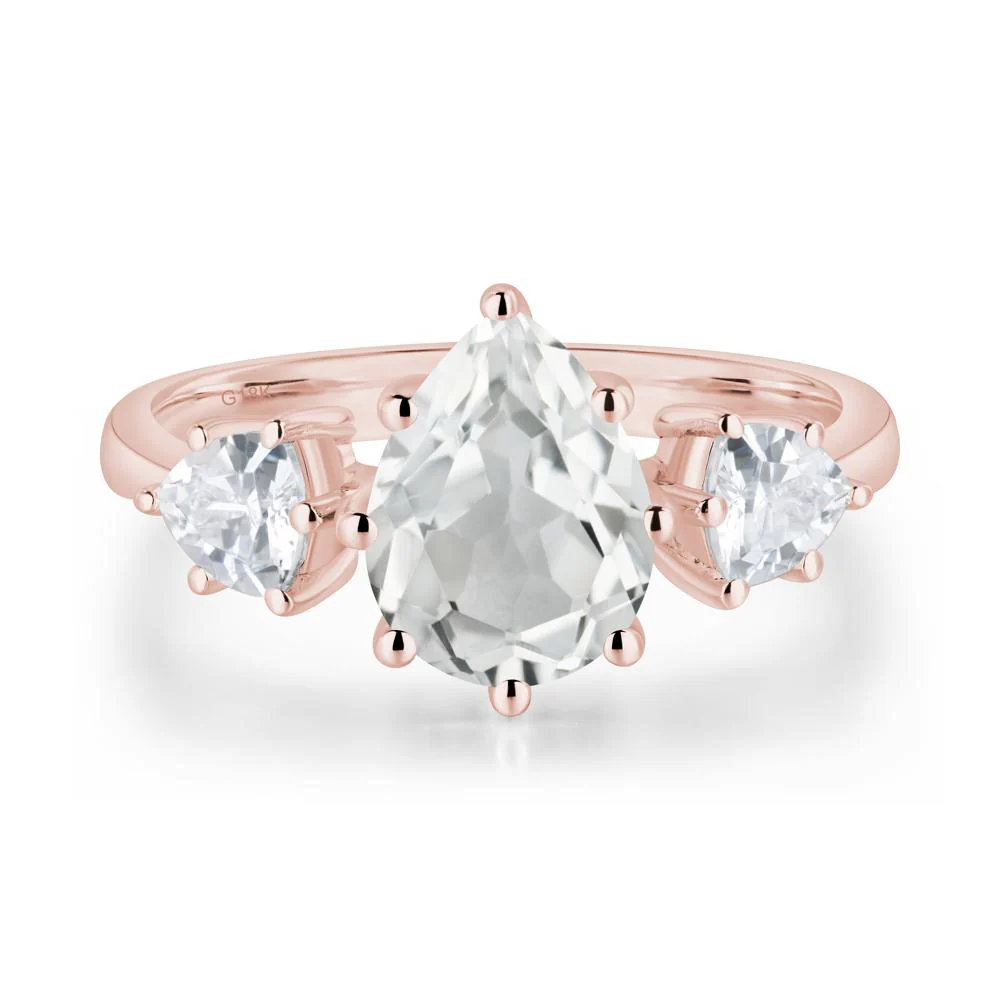 Pear White Topaz Ring with Trillion Side Stone - Image 8