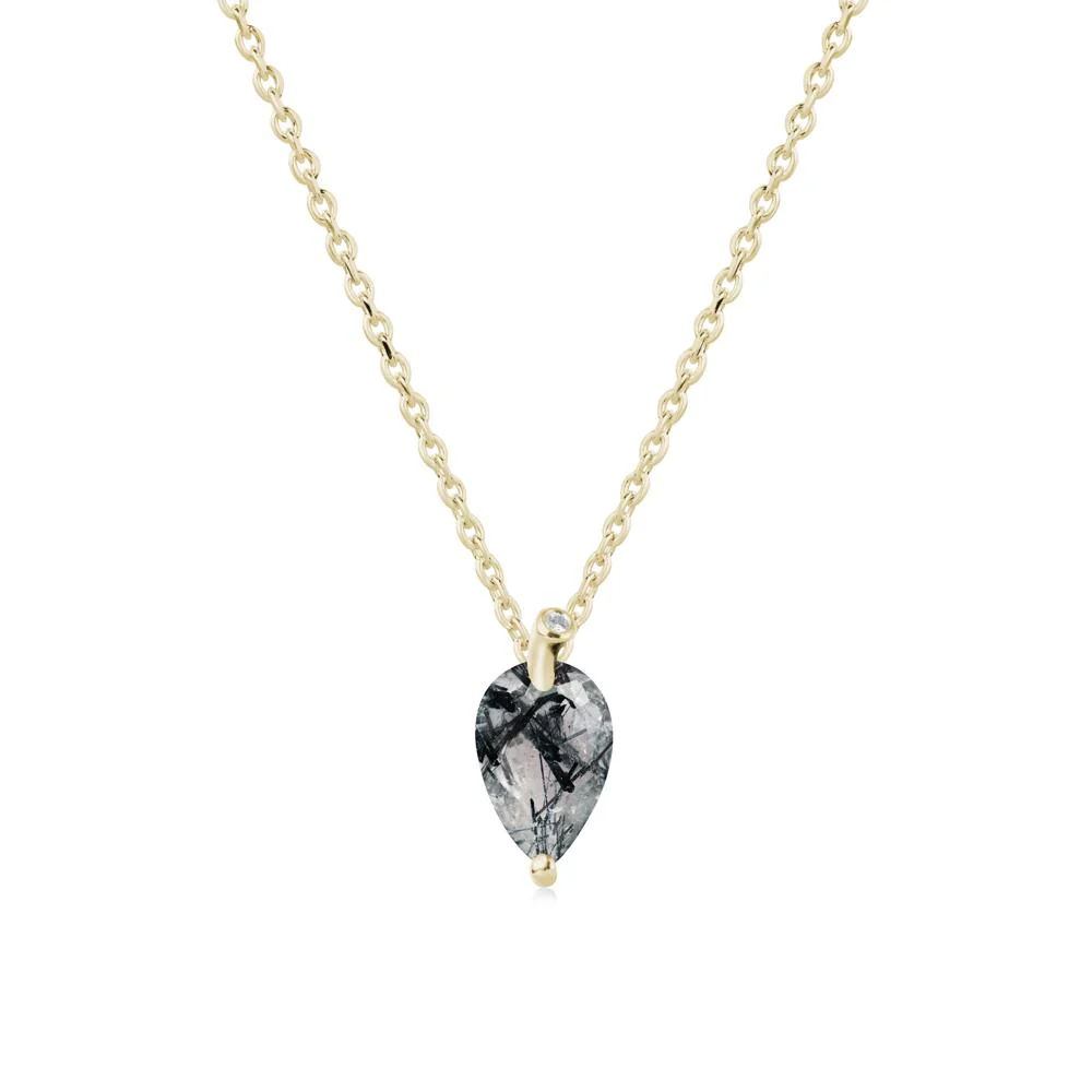 Pear Shaped Black Rutilated Quartz Leaf Necklace - Image 3