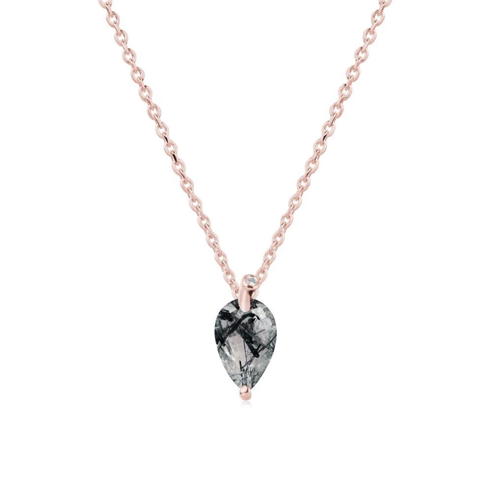 Pear Shaped Black Rutilated Quartz Leaf Necklace - Image 4