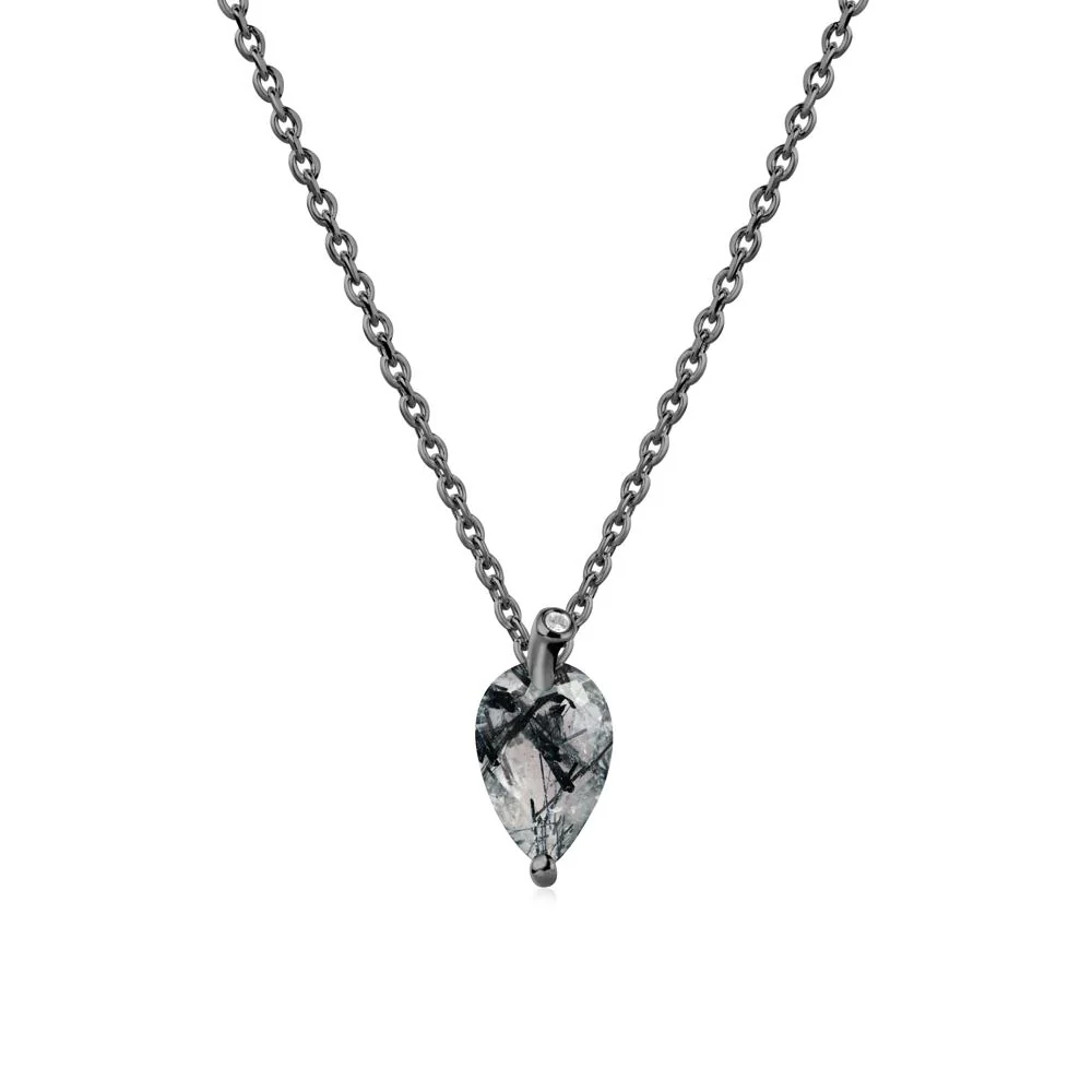 Pear Shaped Black Rutilated Quartz Leaf Necklace - Image 7