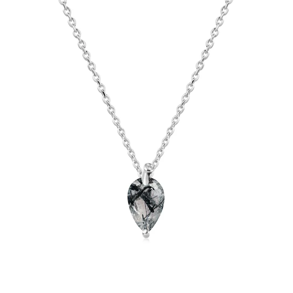 Pear Shaped Black Rutilated Quartz Leaf Necklace - Image 9