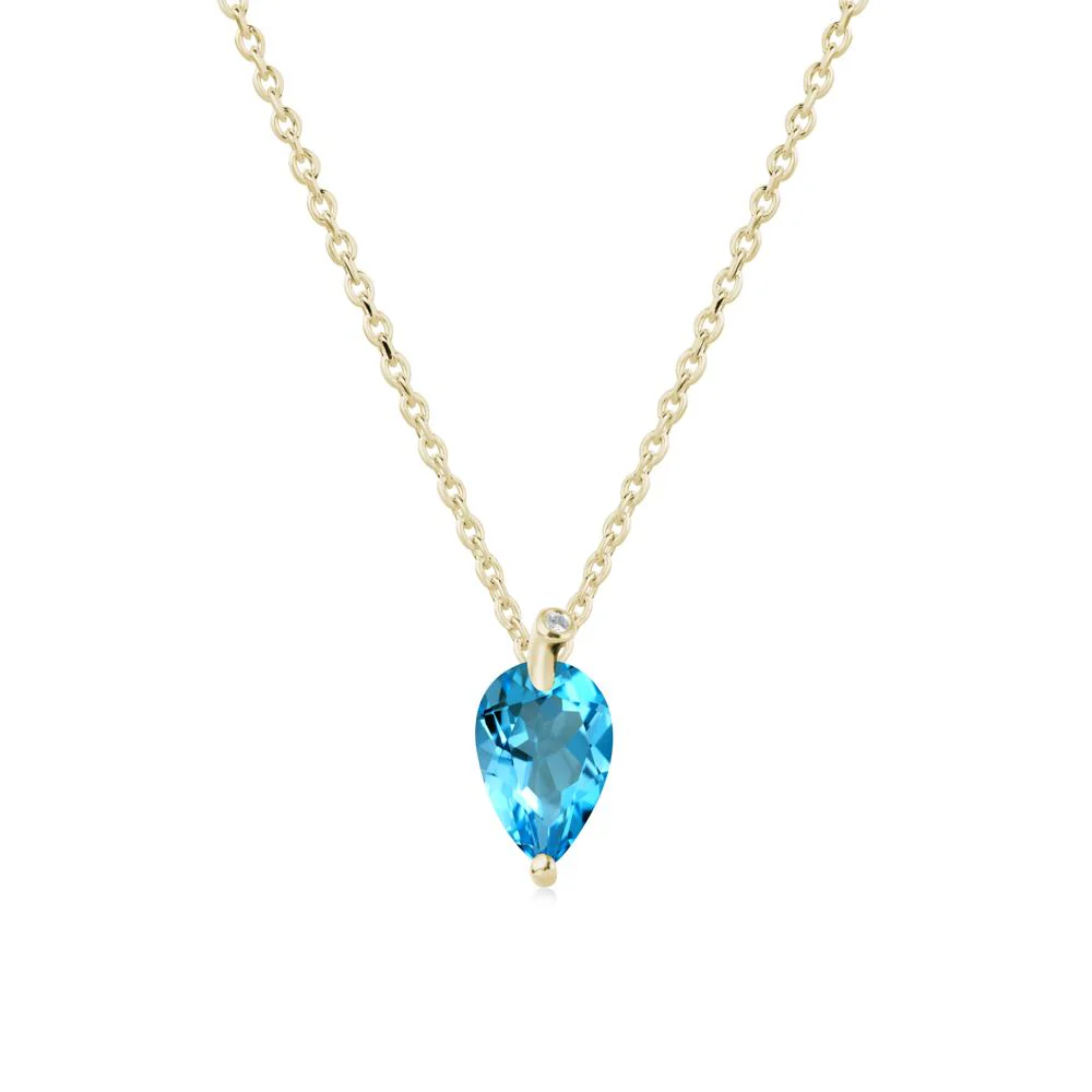 Pear Shaped Swiss Blue Topaz Leaf Necklace
