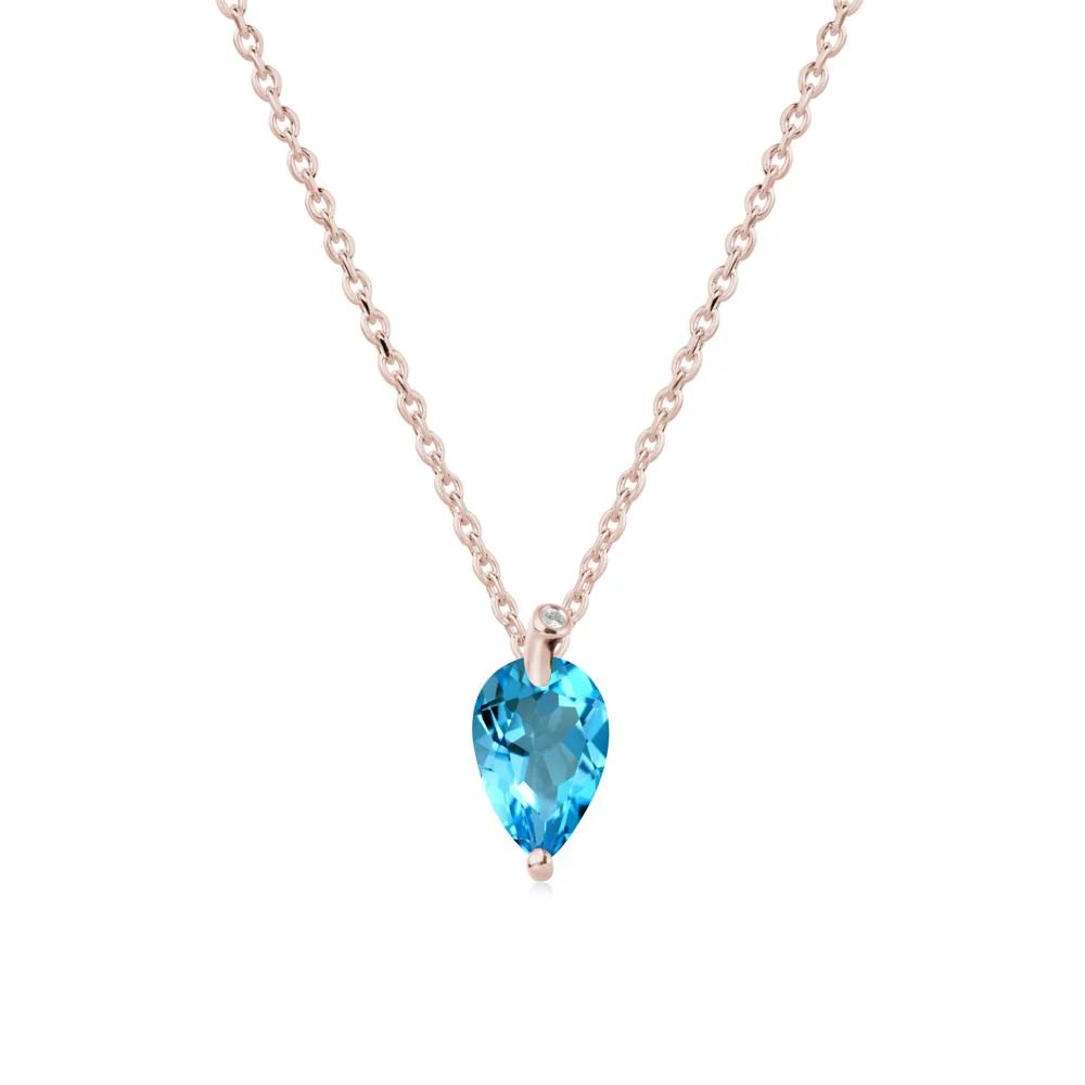 Pear Shaped Swiss Blue Topaz Leaf Necklace - Image 2