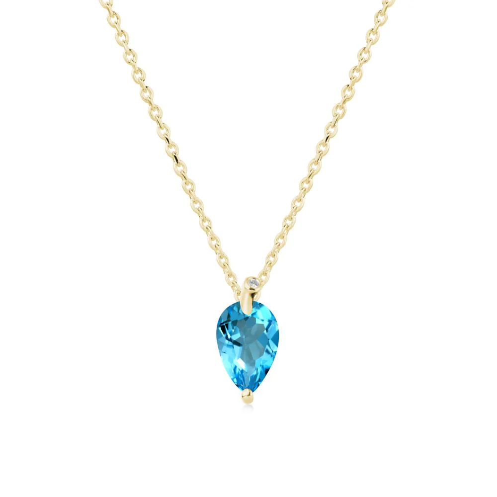 Pear Shaped Swiss Blue Topaz Leaf Necklace - Image 6